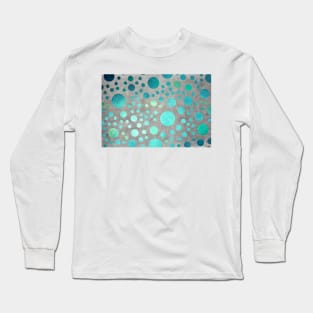 Abstract Turquoise Gold Polka Dots over Metallic Surface Long Sleeve T-Shirt